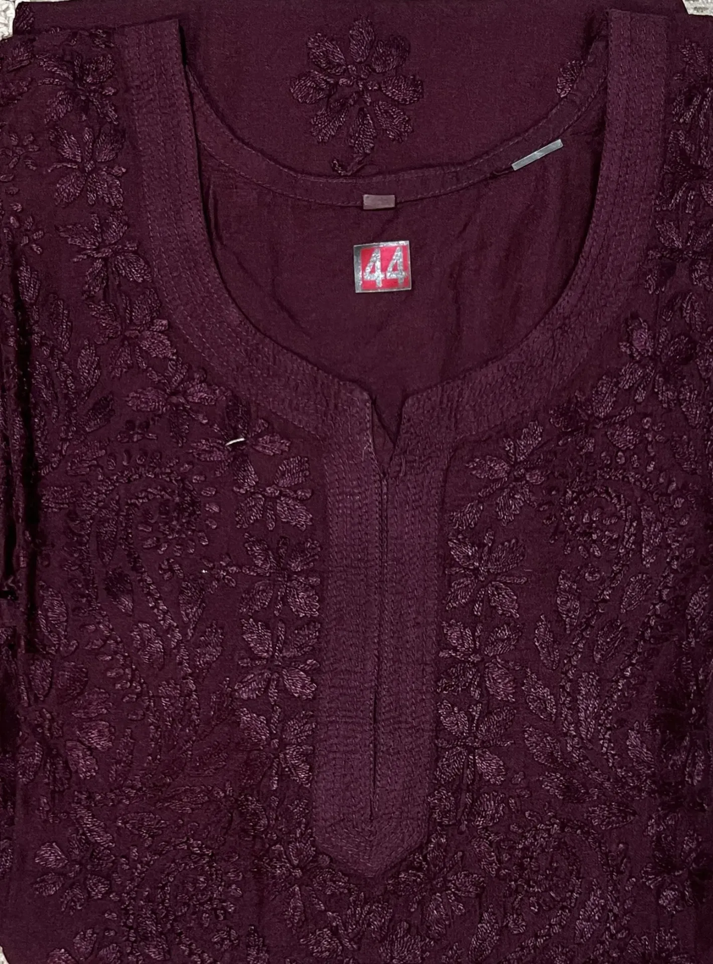 LK-024-Handcrafted Chikankari Chanderi Long Kurti - Size 44