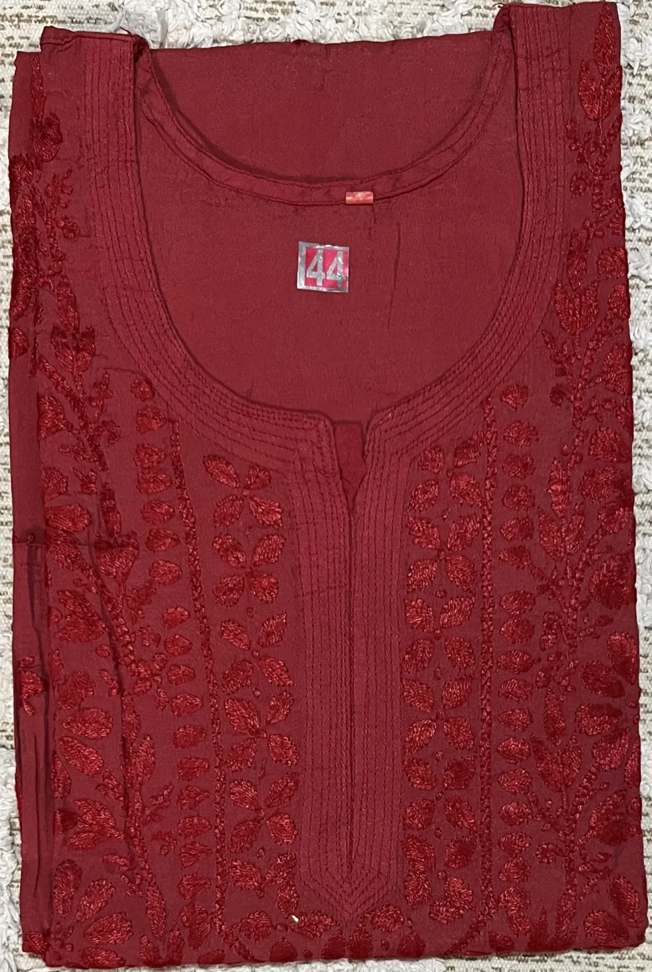 LK-025-Handcrafted Chikankari Chanderi Long Kurti - Size 44