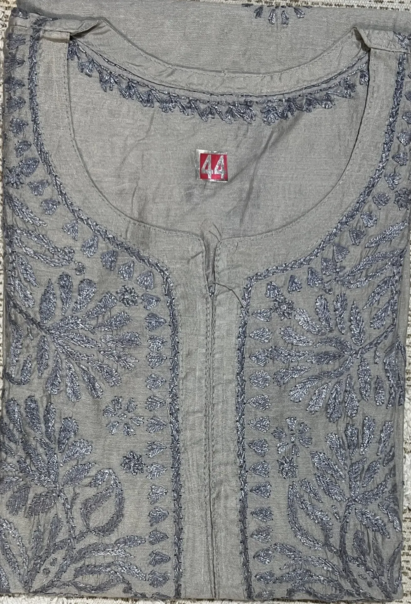 LK-026-Handcrafted Chikankari Chanderi Long Kurti - Size 44