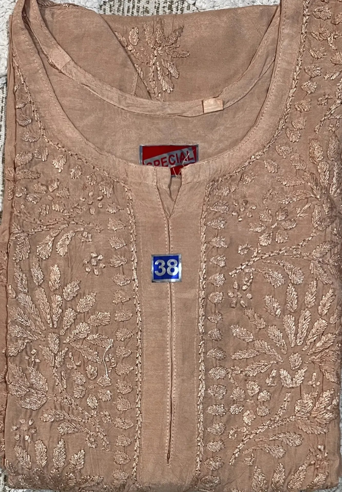 LK-027-Handcrafted Chikankari Malmal Long Kurti - Size 38