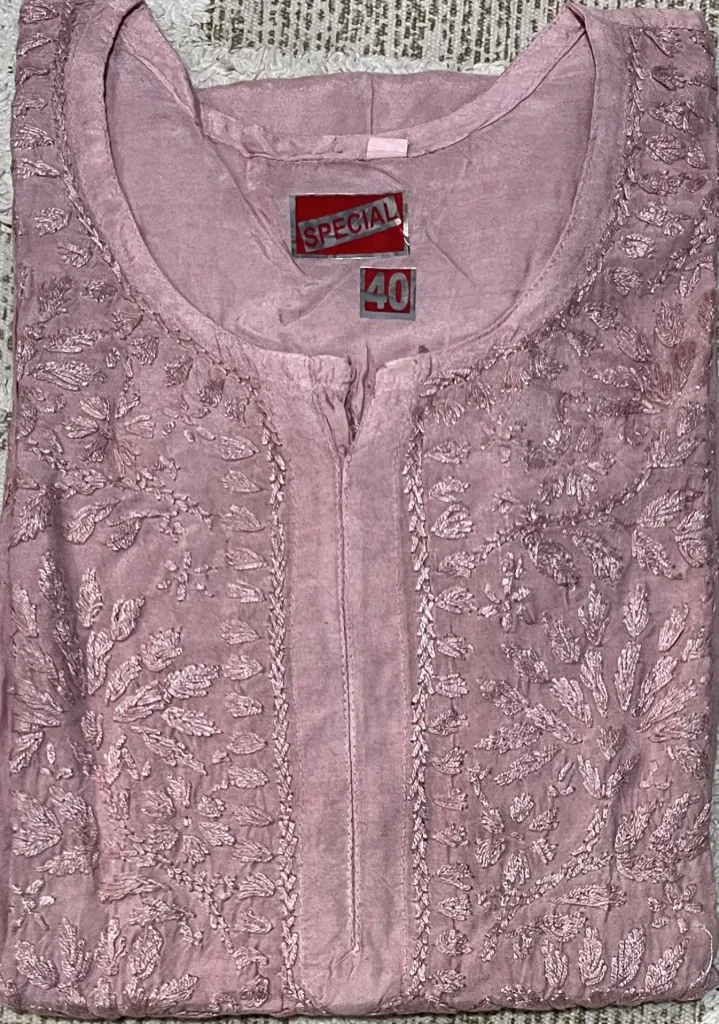 LK-030-Handcrafted Chikankari Malmal Long Kurti - Size 40