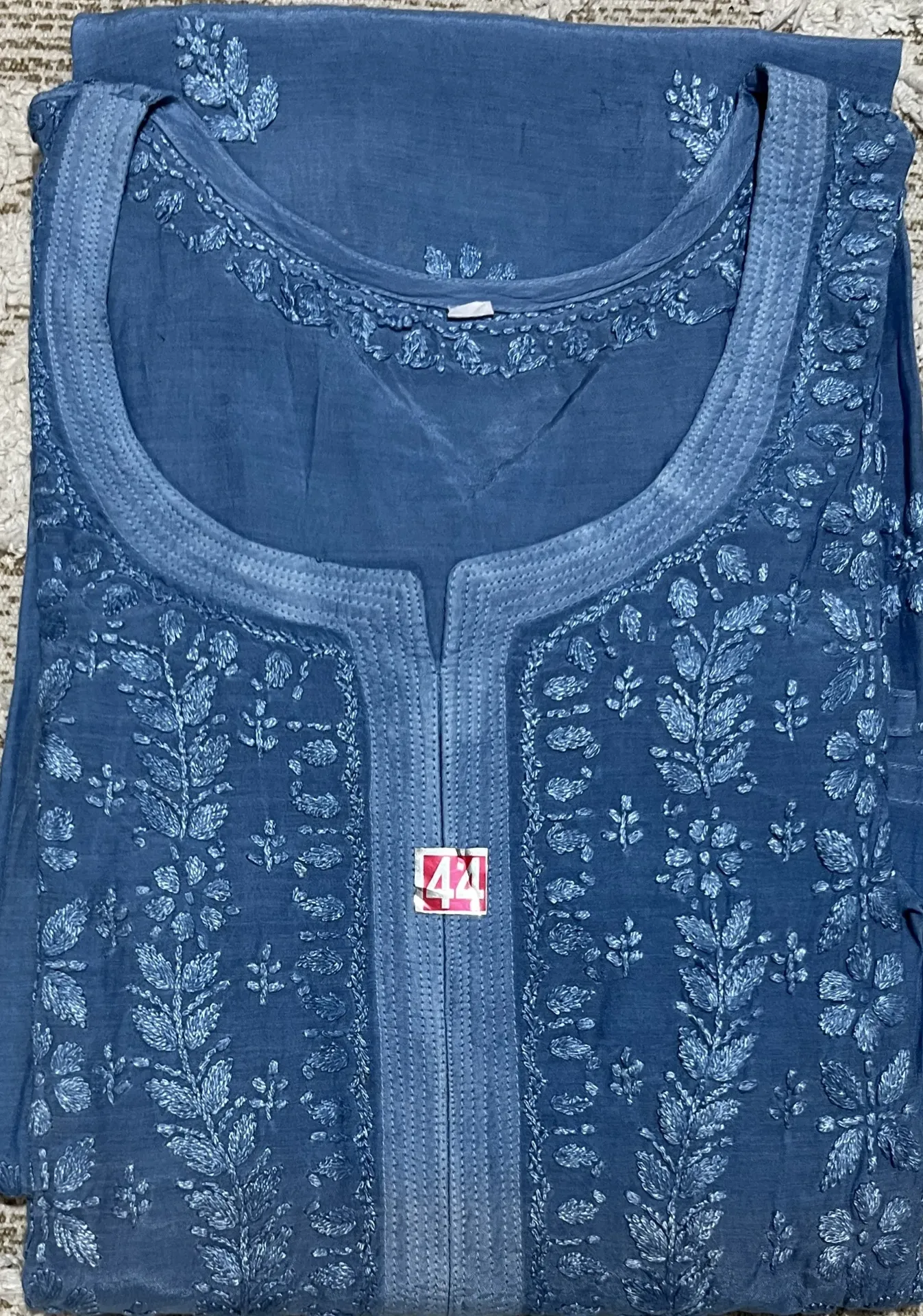 LK-031-Handcrafted Chikankari Malmal Long Kurti - Size 44