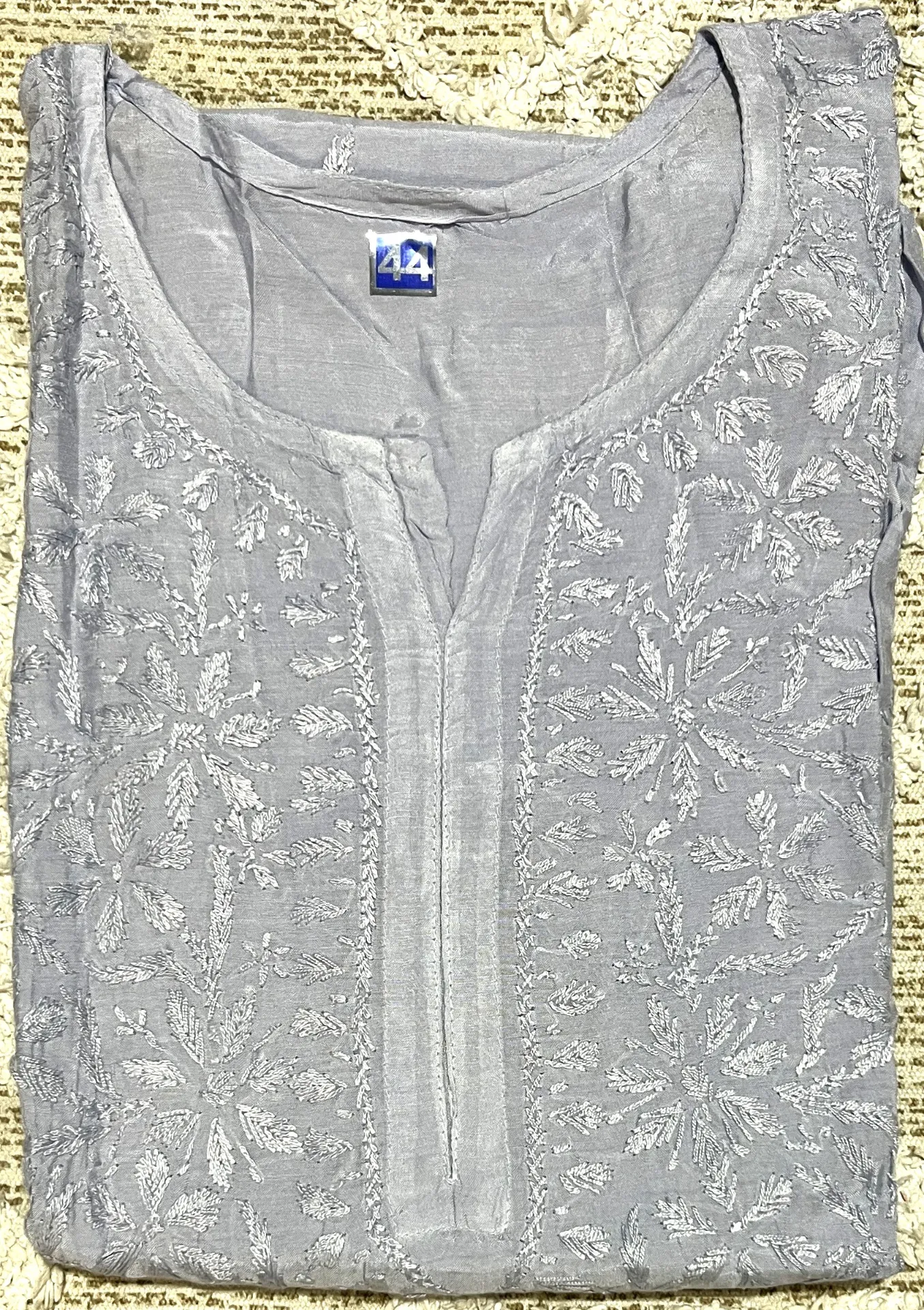 LK-034-Handcrafted Chikankari Malmal Long Kurti - Size 44