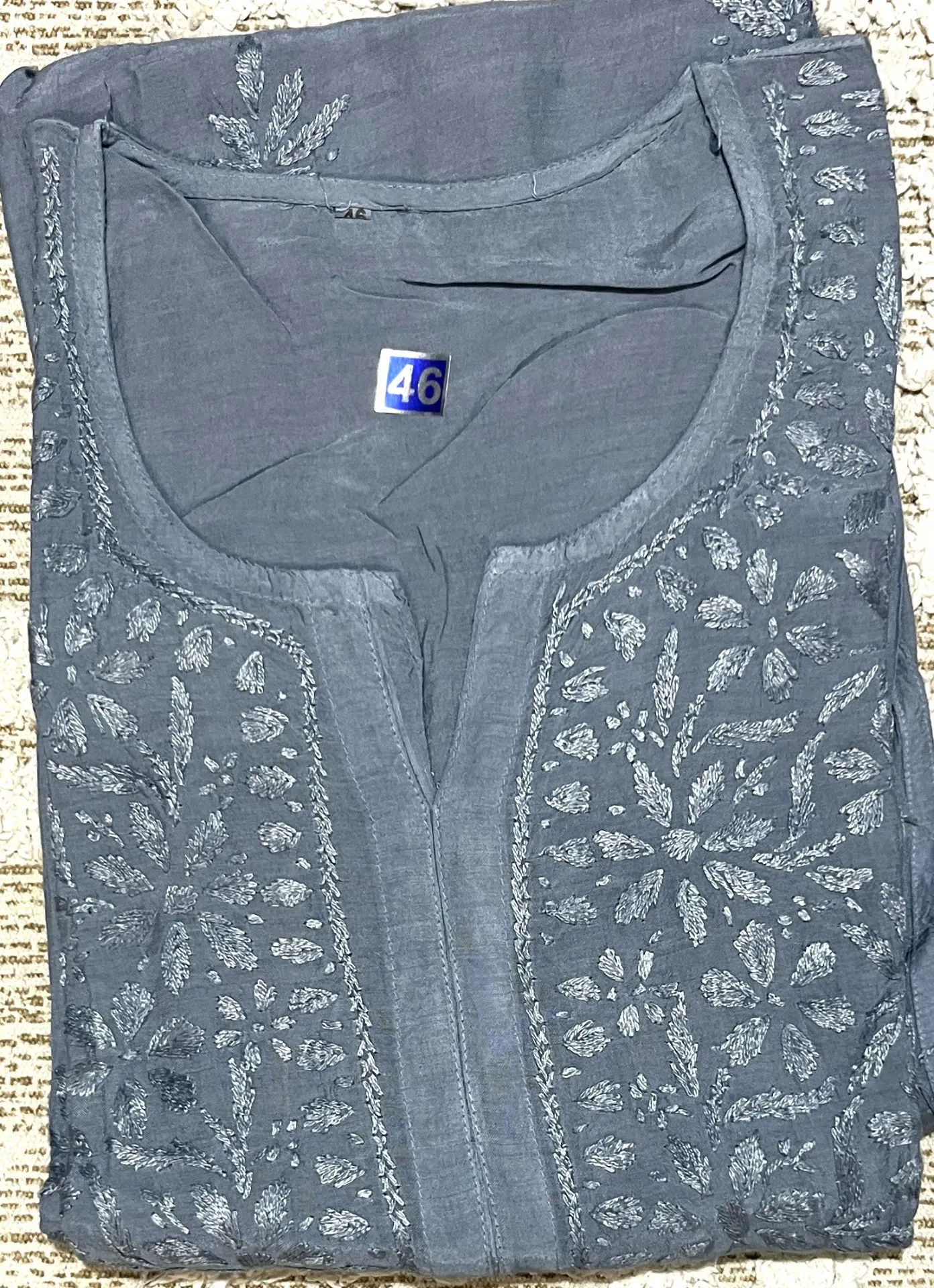 LK-035-Handcrafted Chikankari Malmal Long Kurti - Size 46