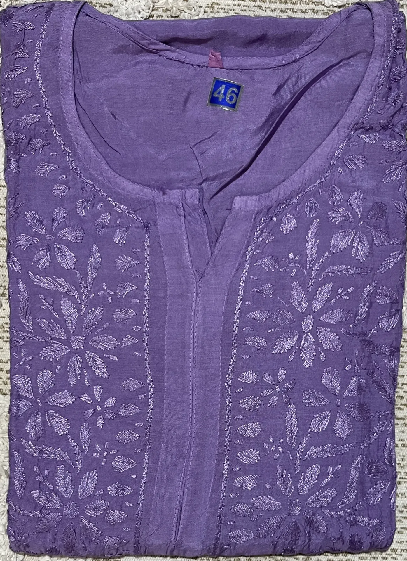 LK-036-Handcrafted Chikankari Malmal Long Kurti - Size 46