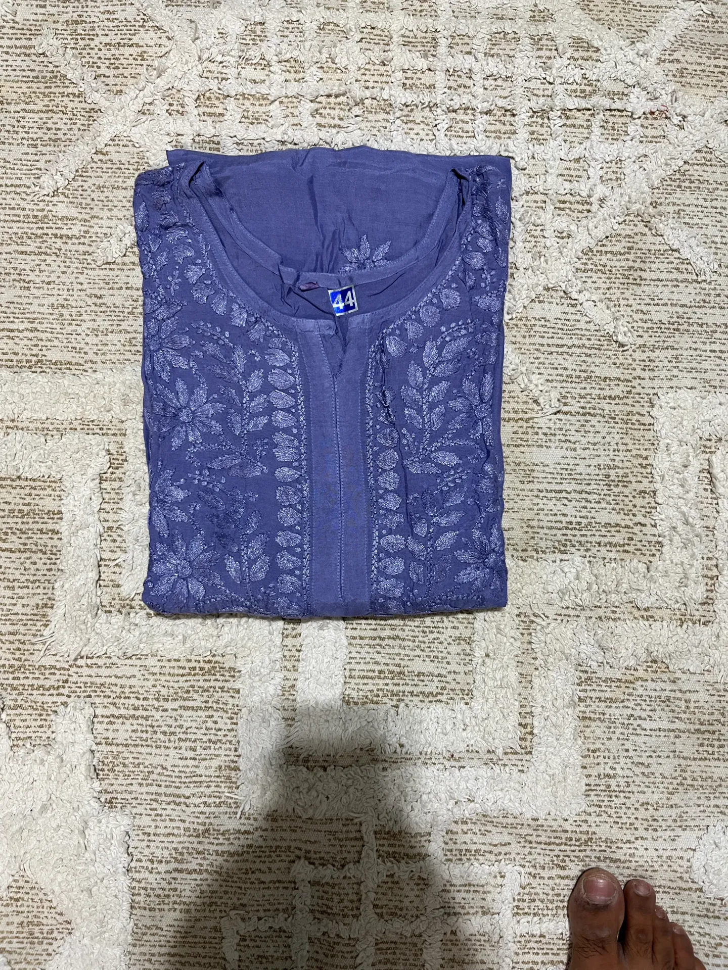 LK-037-Handcrafted Chikankari Malmal Long Kurti - Size 46