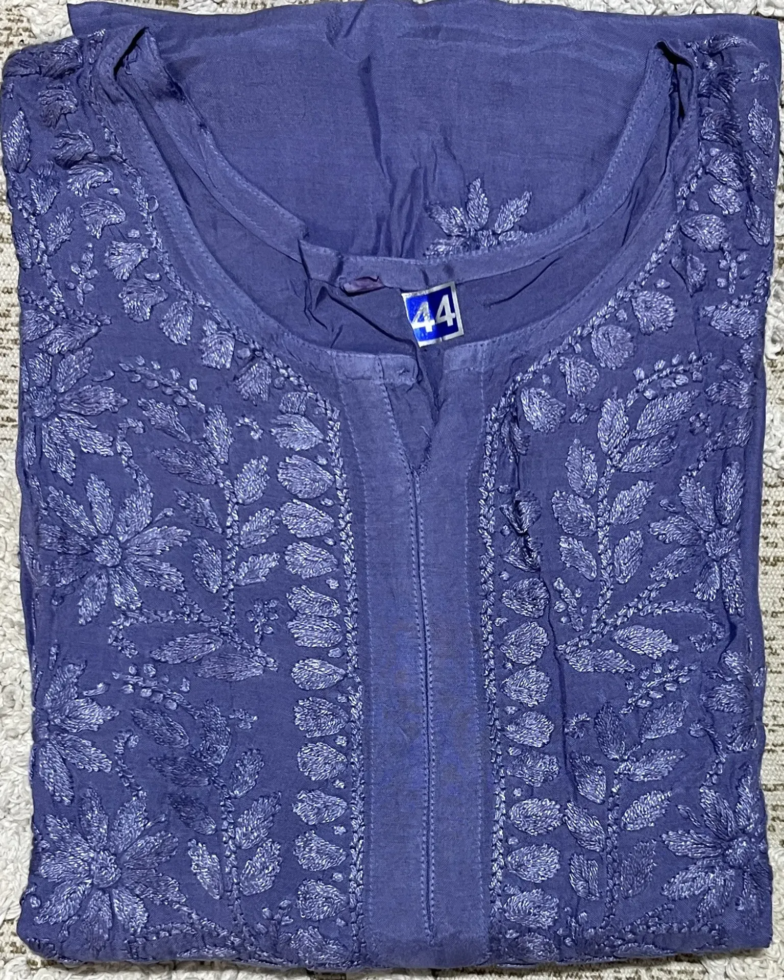 LK-038-Handcrafted Chikankari Malmal Long Kurti - Size 44