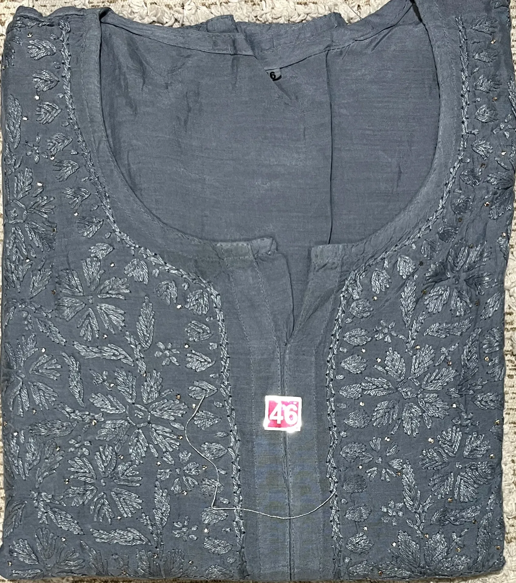 LK-040-Handcrafted Chikankari Malmal Long Kurti - Size 46