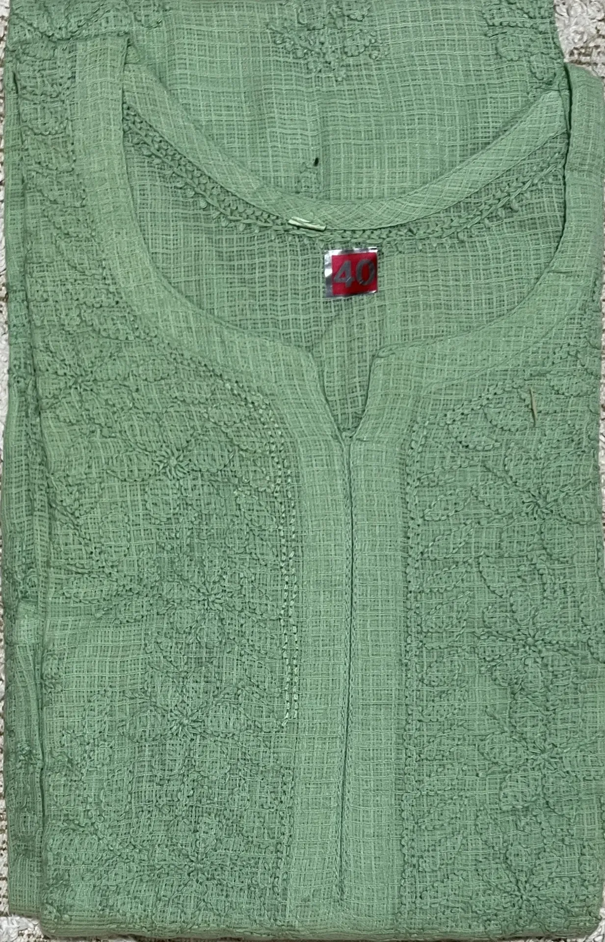 LK-041-Handcrafted Chikankari Kota Doria Long Kurti - Size 40