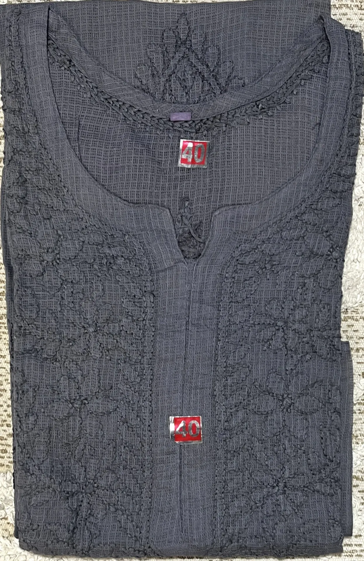 LK-043-Handcrafted Chikankari Kota Doria Long Kurti - Size 40