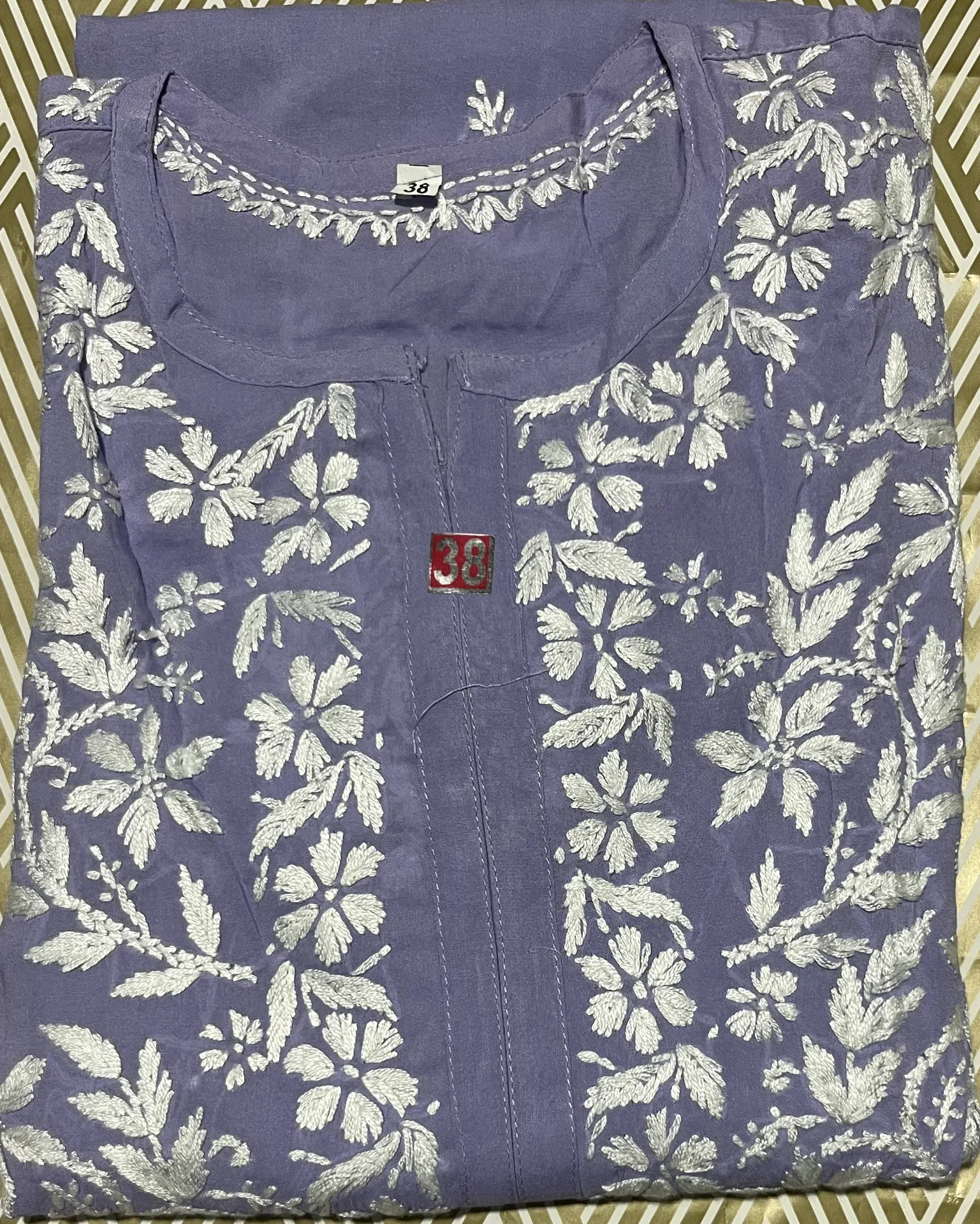 LK-045-Handcrfated Chikankari Ryon Cotton Long Kurti - Size 38