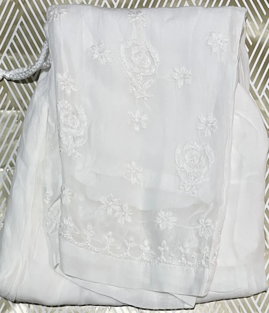 PT-008-Handcrafted Chikankari Viscos Pant - M Size