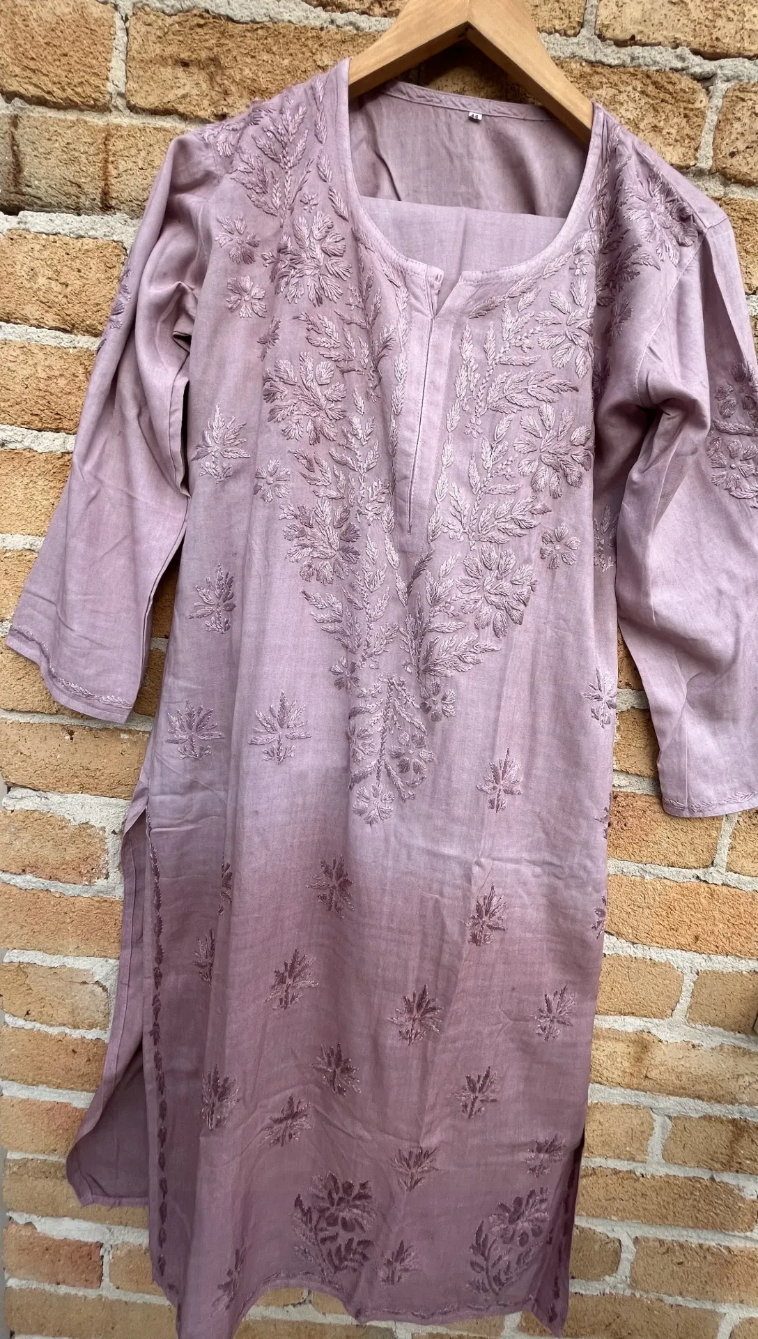 Long Kurti with Plazzo - Ryon Cotton Lucknawi Chikankari - Shaded Dusty Pink