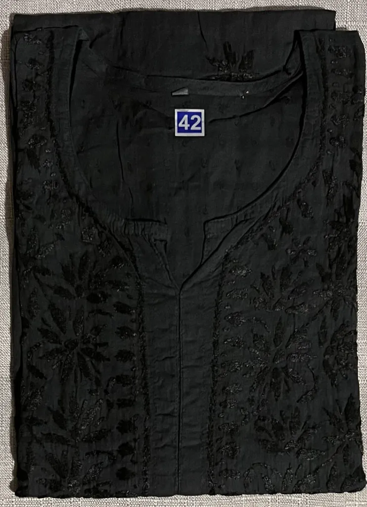 Handcrated Chikankari Chanderi Short Kurti - Size 42, Code - PCC-0010226