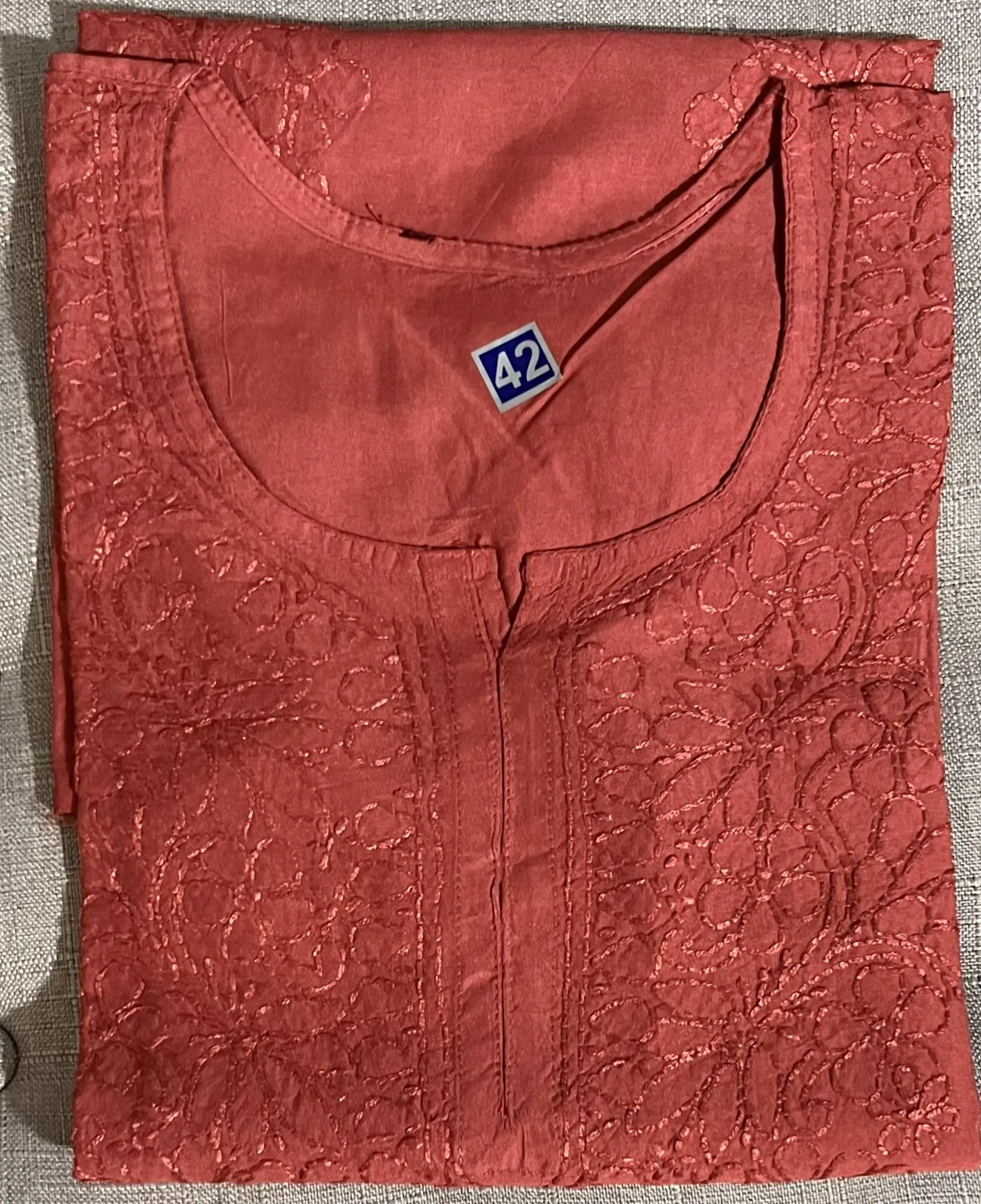 SK-003: Handcrated Chikankari Chanderi Short Kurti - Size 42