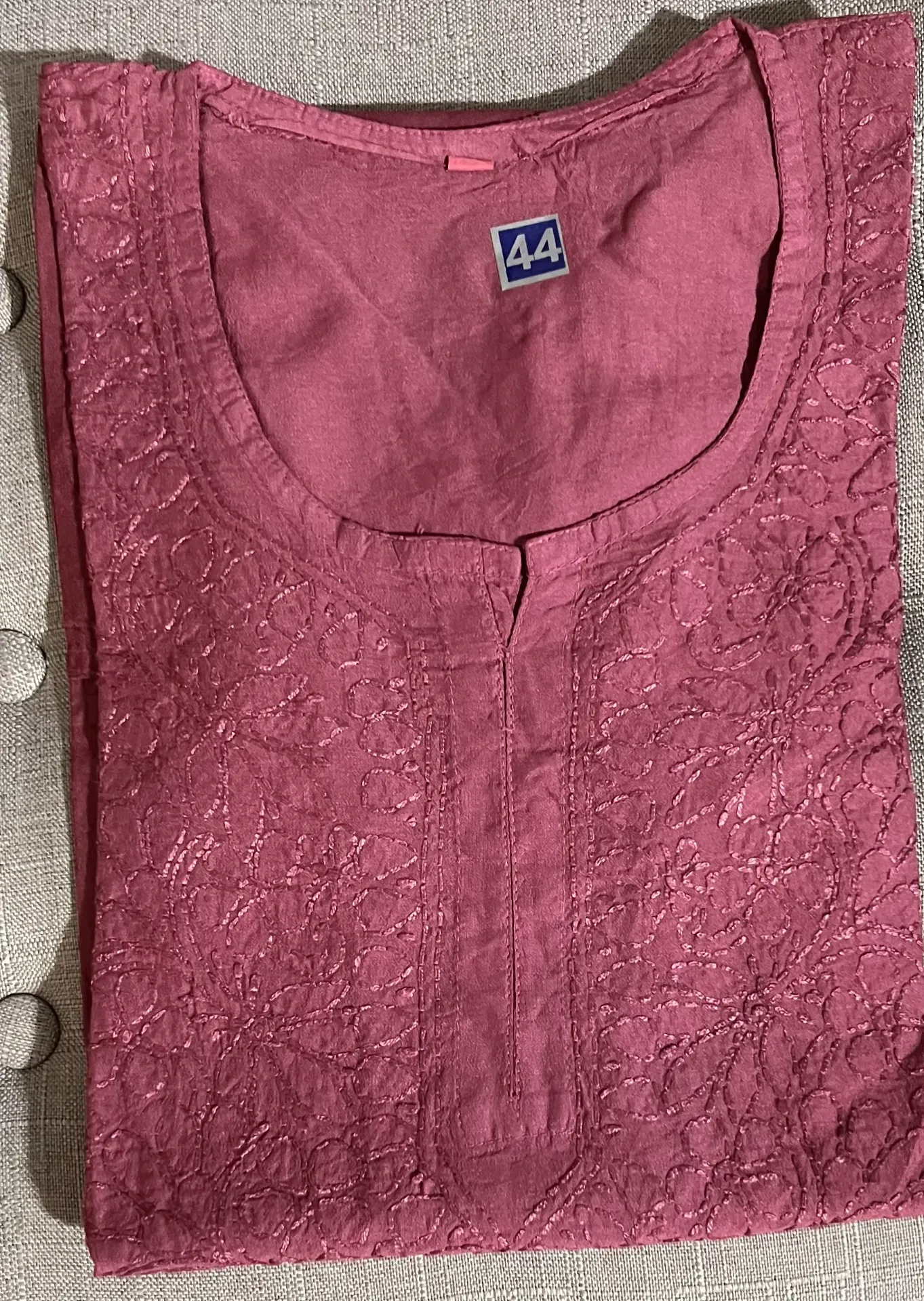 SK-005: Handcrated Chikankari Chanderi Short Kurti - Size 44