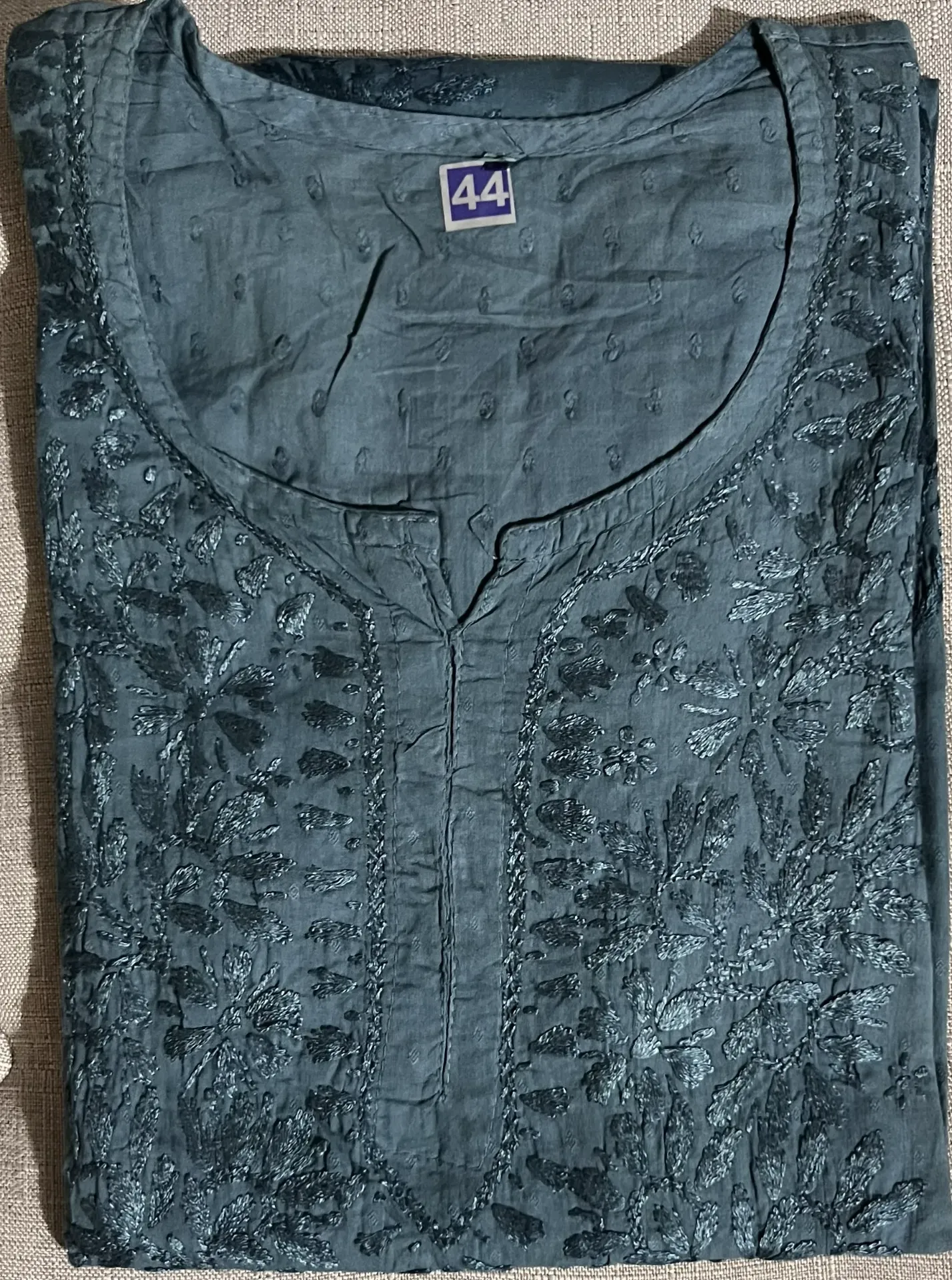 SK-008: Handcrated Chikankari Dobby Cotton Short Kurti - Size 44