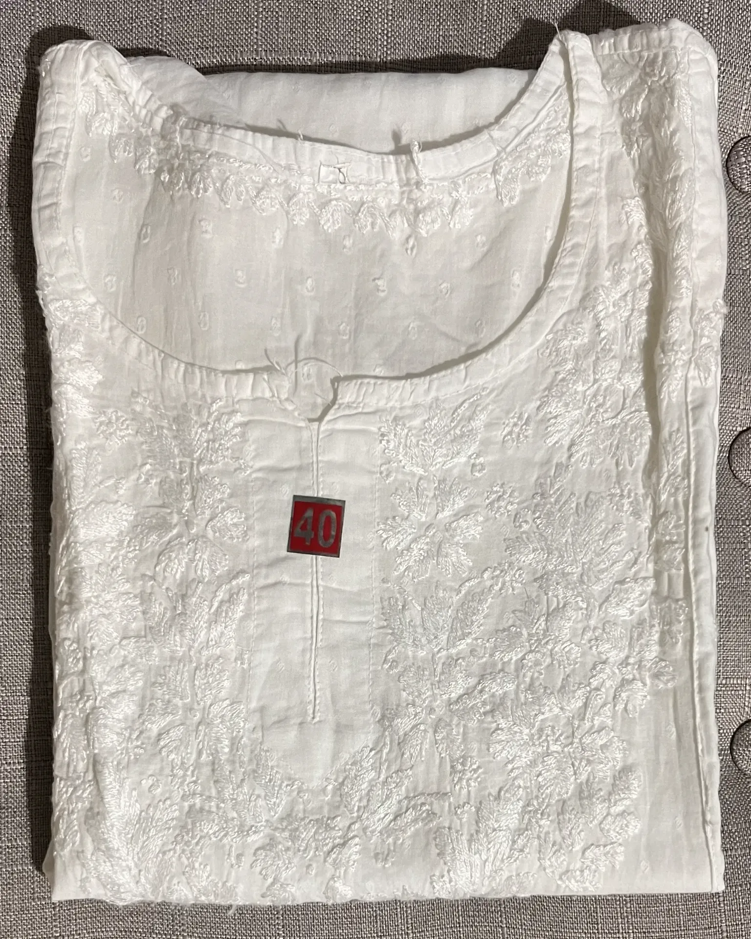 SK-009: Handcrated Chikankari Dobby Cotton Short Kurti - Size 40