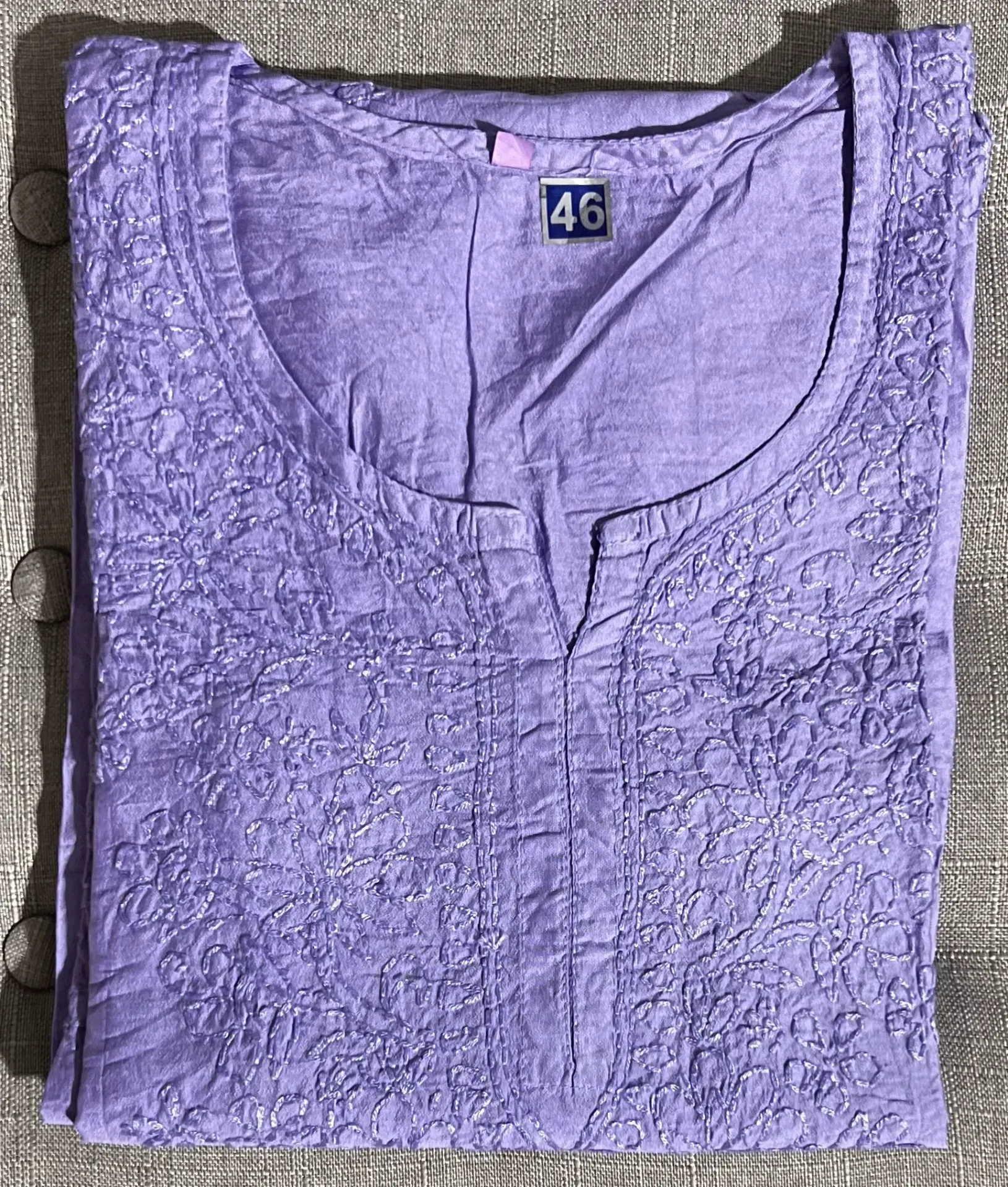 SK-011: Handcrated Chikankari Chanderi Short Kurti - Size 46