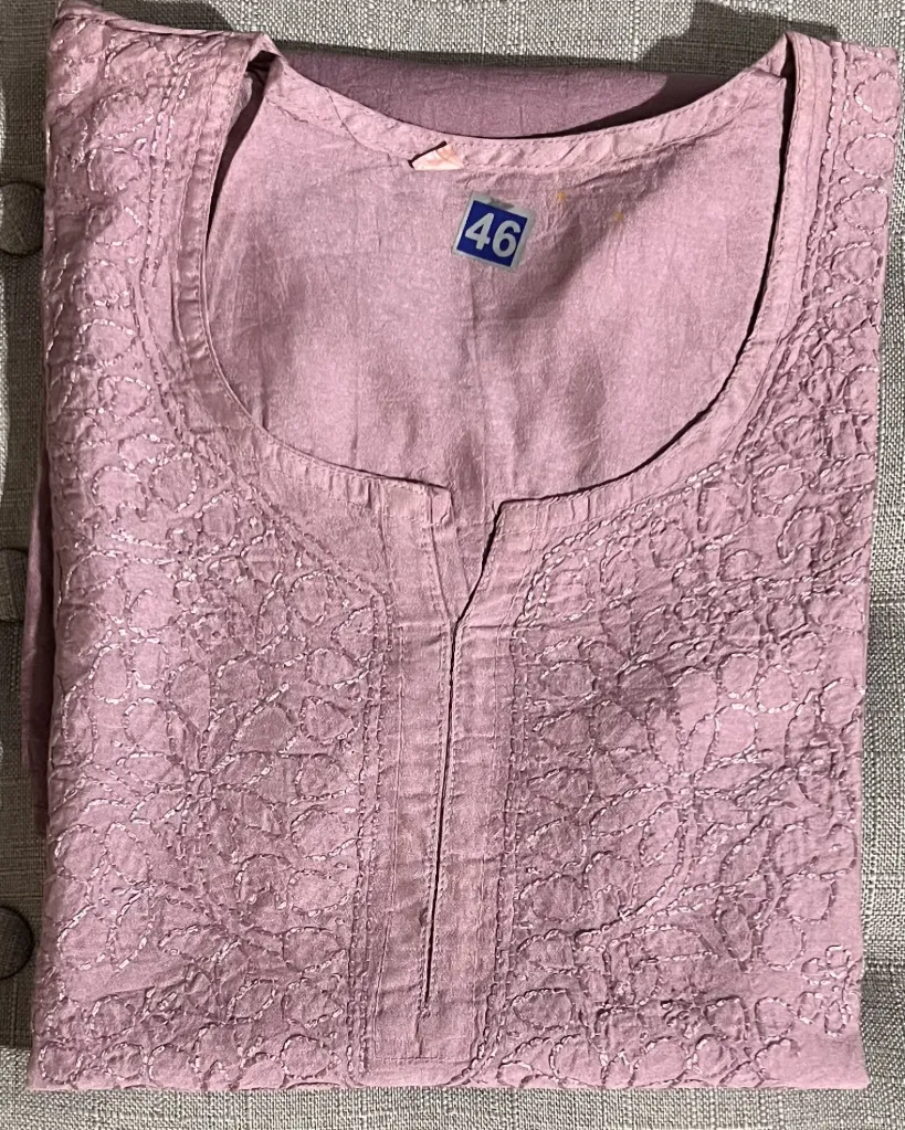 SK-012: Handcrated Chikankari Chanderi Short Kurti - Size 46