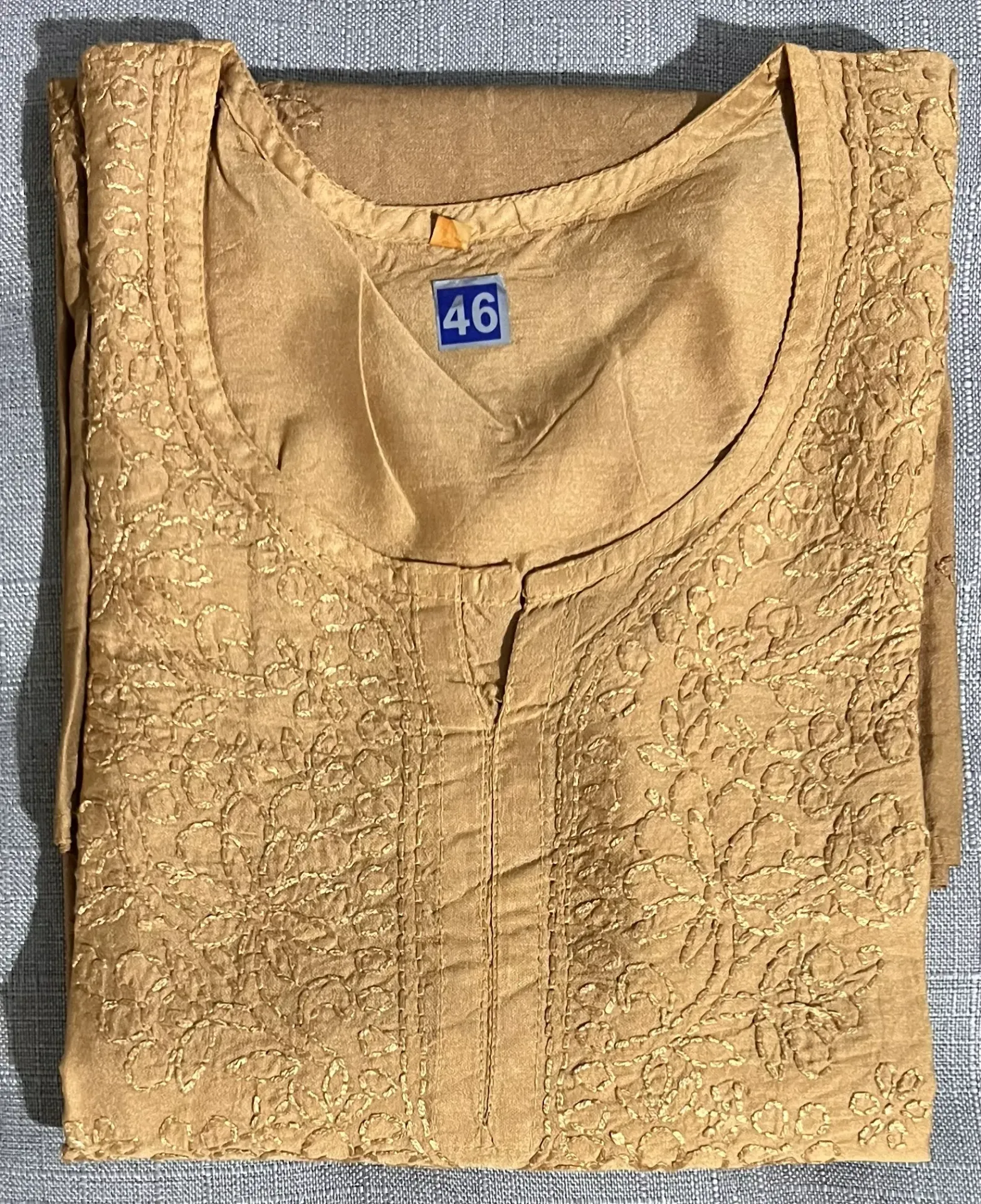 SK-013: Handcrated Chikankari Chanderi Short Kurti - Size 46