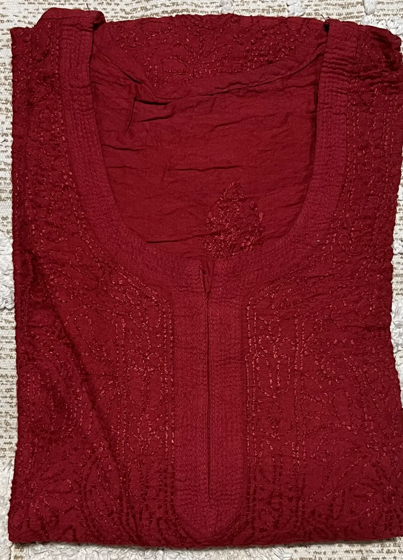 LK-001-Handcrafted Chikankari Chanderi Long Kurti - Size 44