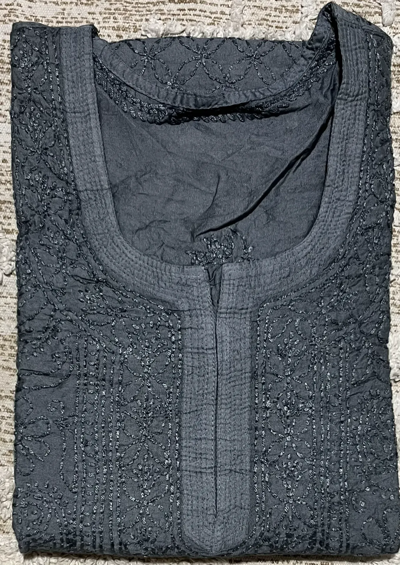 LK-002-Handcrafted Chikankari Chanderi Long Kurti - Size 42