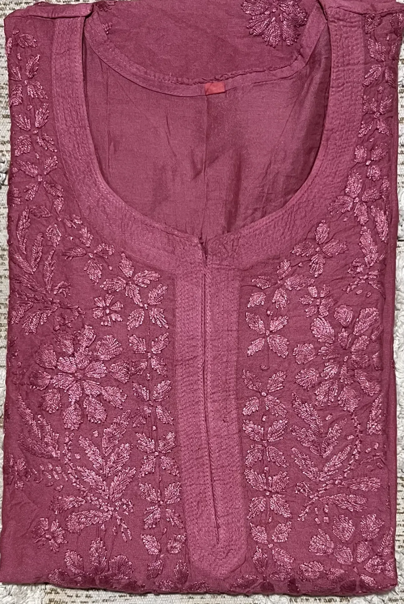 LK-003-Handcrafted Chikankari Chanderi Long Kurti - Size 42