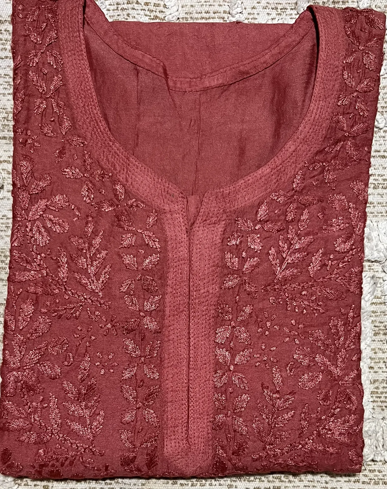 LK-004-Handcrafted Chikankari Chanderi Long Kurti - Size 42