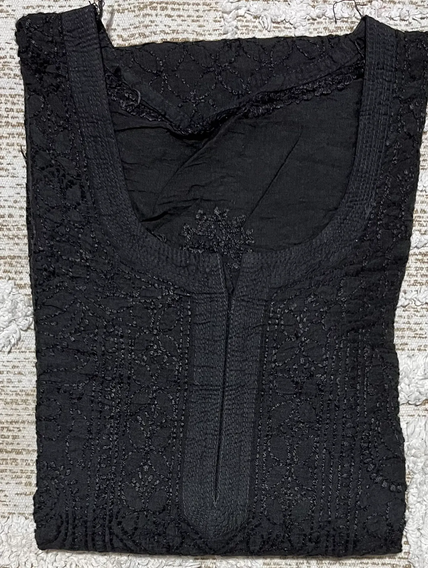 LK-005-Handcrafted Chikankari Chanderi Long Kurti - Size 42