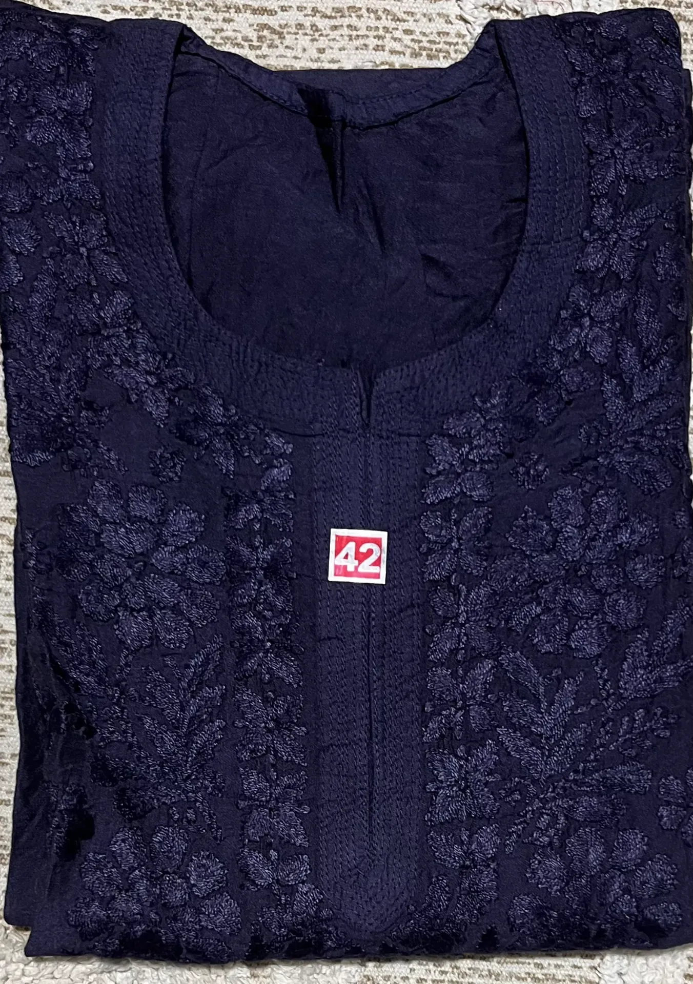 LK-006-Handcrafted Chikankari Chanderi Long Kurti - Size 42