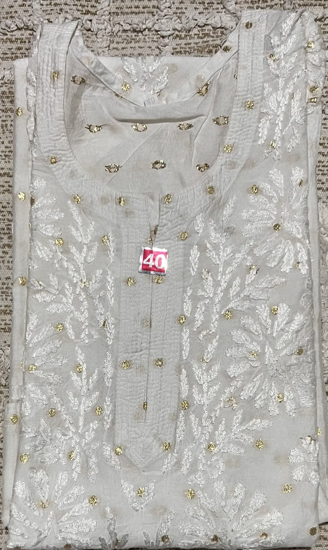 LK-007-Handcrafted Chikankari Chanderi Long Kurti - Size 40
