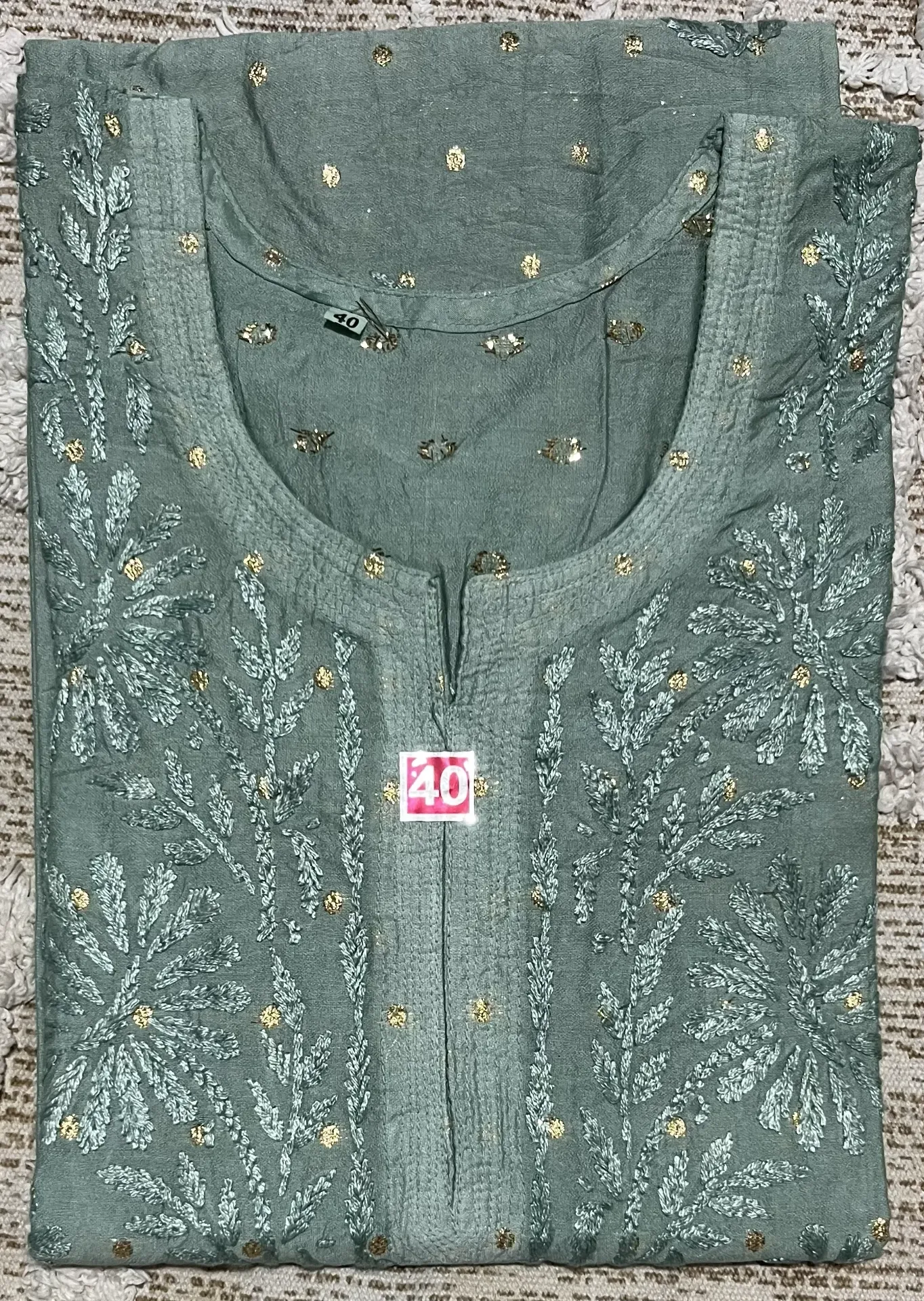 LK-008-Handcrafted Chikankari Chanderi Long Kurti - Size 40