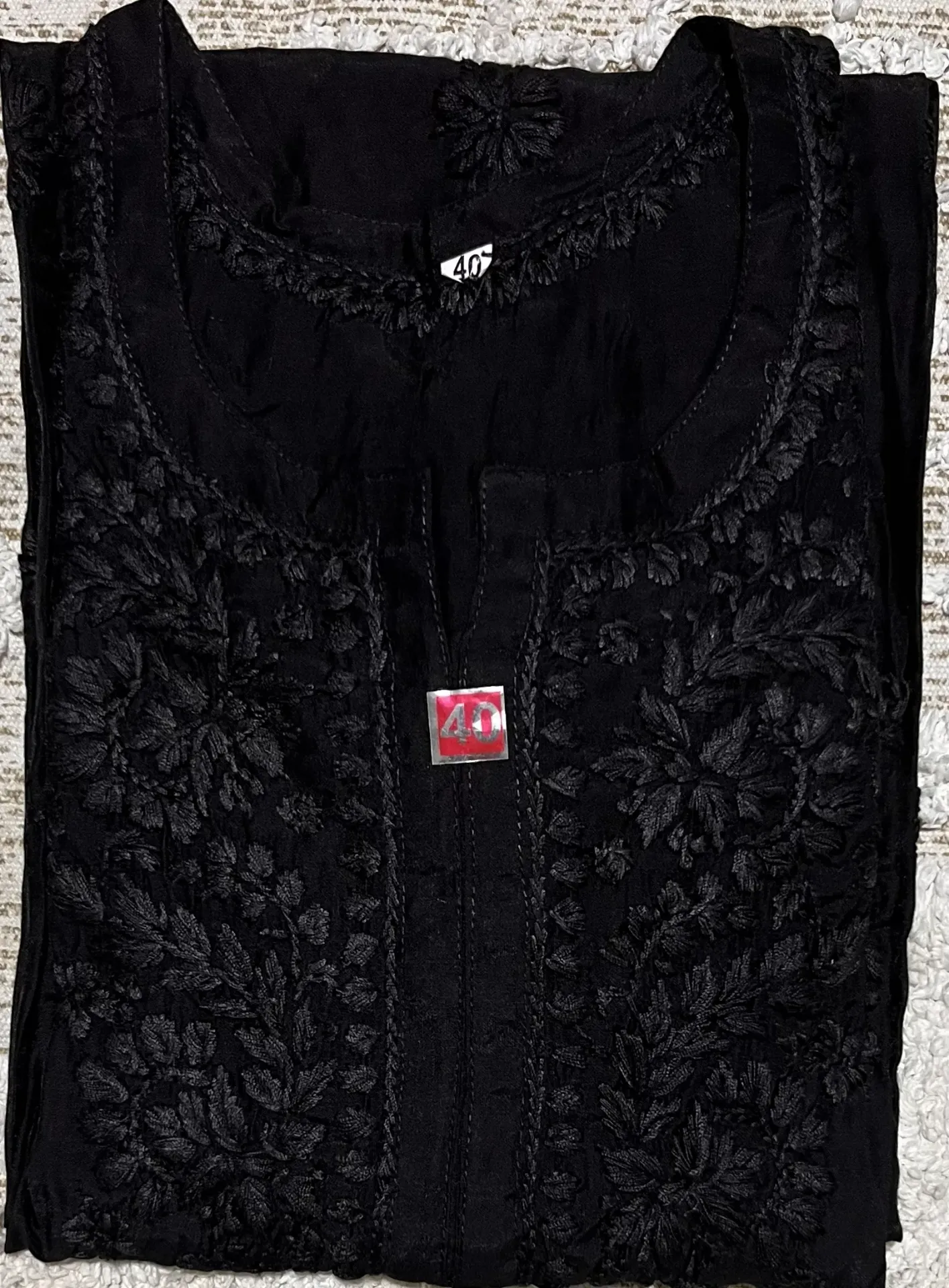 LK-009-Handcrafted Chikankari Chanderi Long Kurti - Size 40