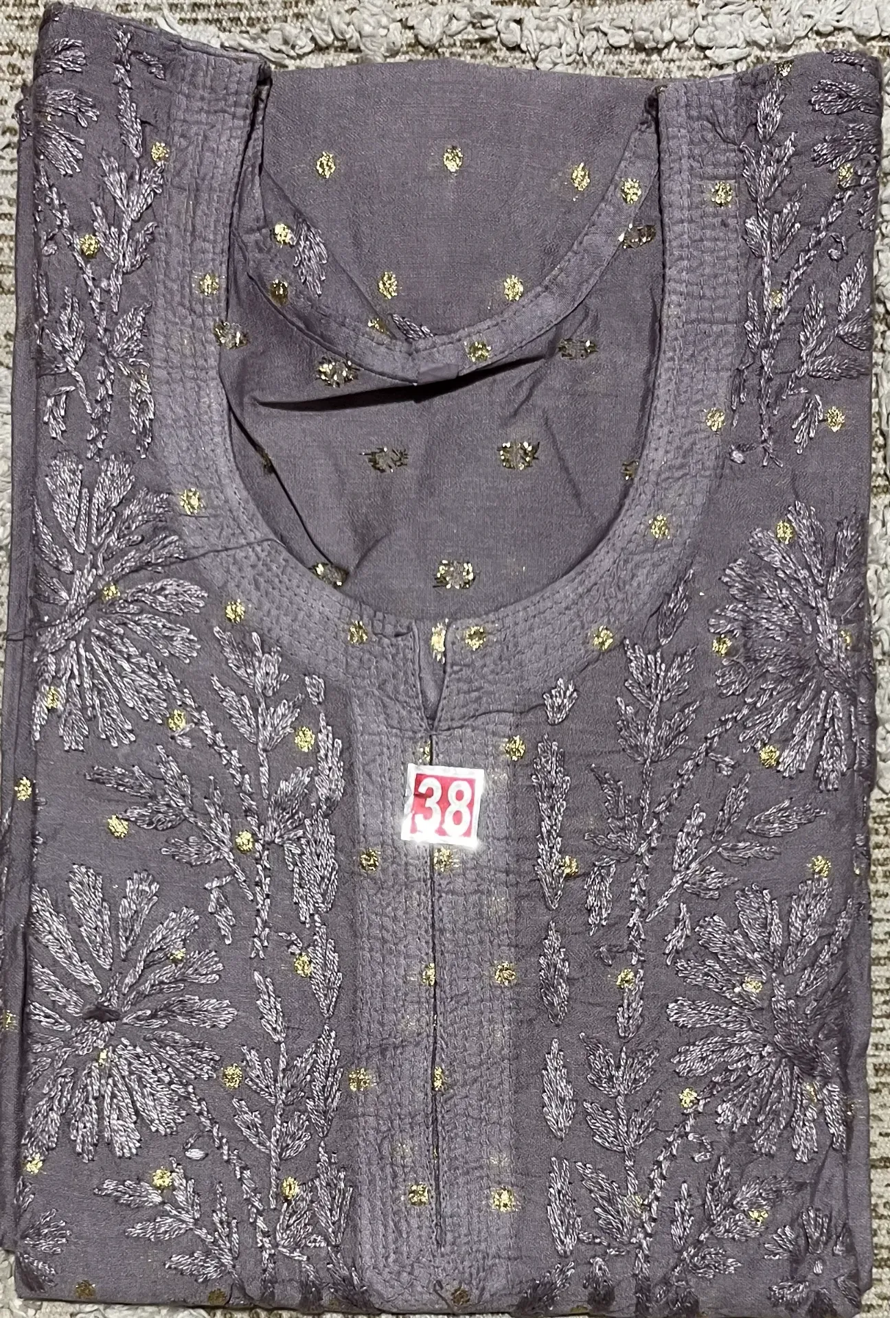 LK-010-Handcrafted Chikankari Chanderi Long Kurti - Size 38