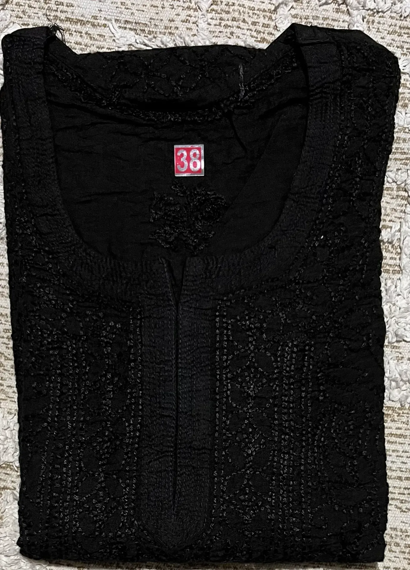 LK-011-Handcrafted Chikankari Chanderi Long Kurti - Size 38