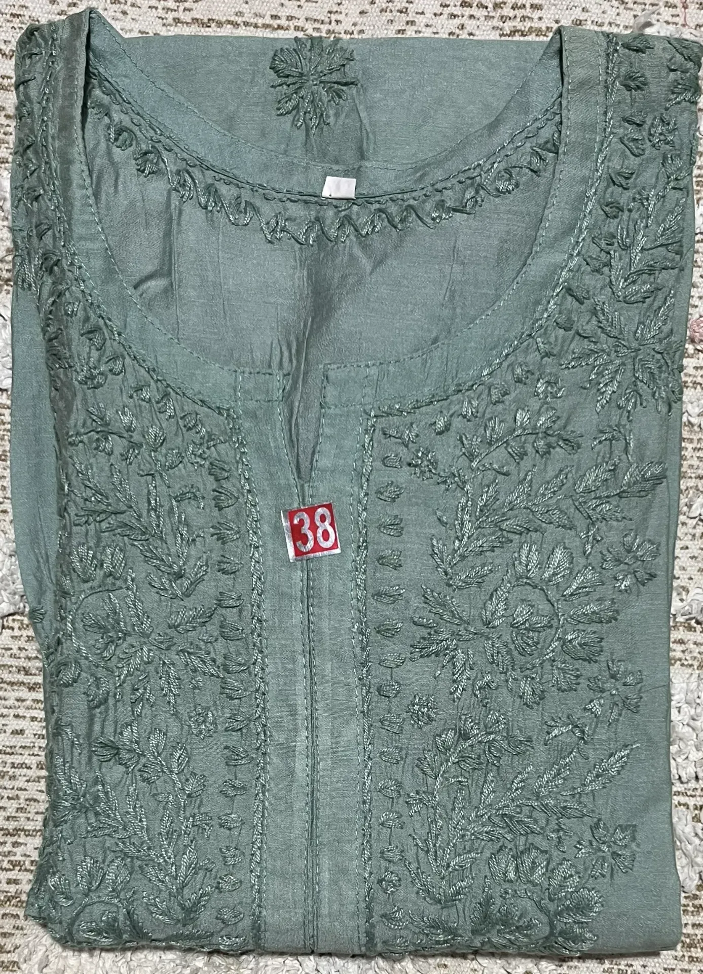 LK-012-Handcrfated Chikankari Chanderi Long Kurti - Size 38