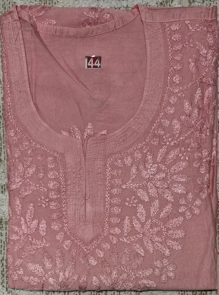 SK-014-Handcrafted Chikankari Chanderi Short Kurti-Size 44