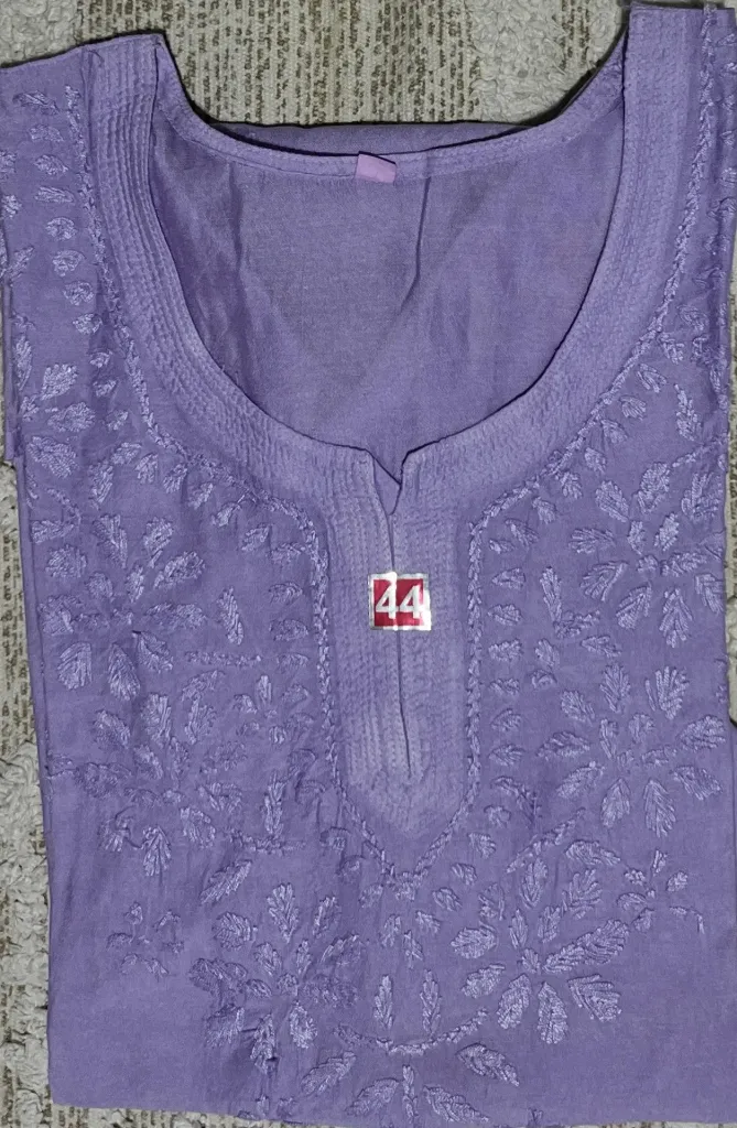 SK-015-Handcrafted Chikankari Chanderi Short Kurti-Size 44