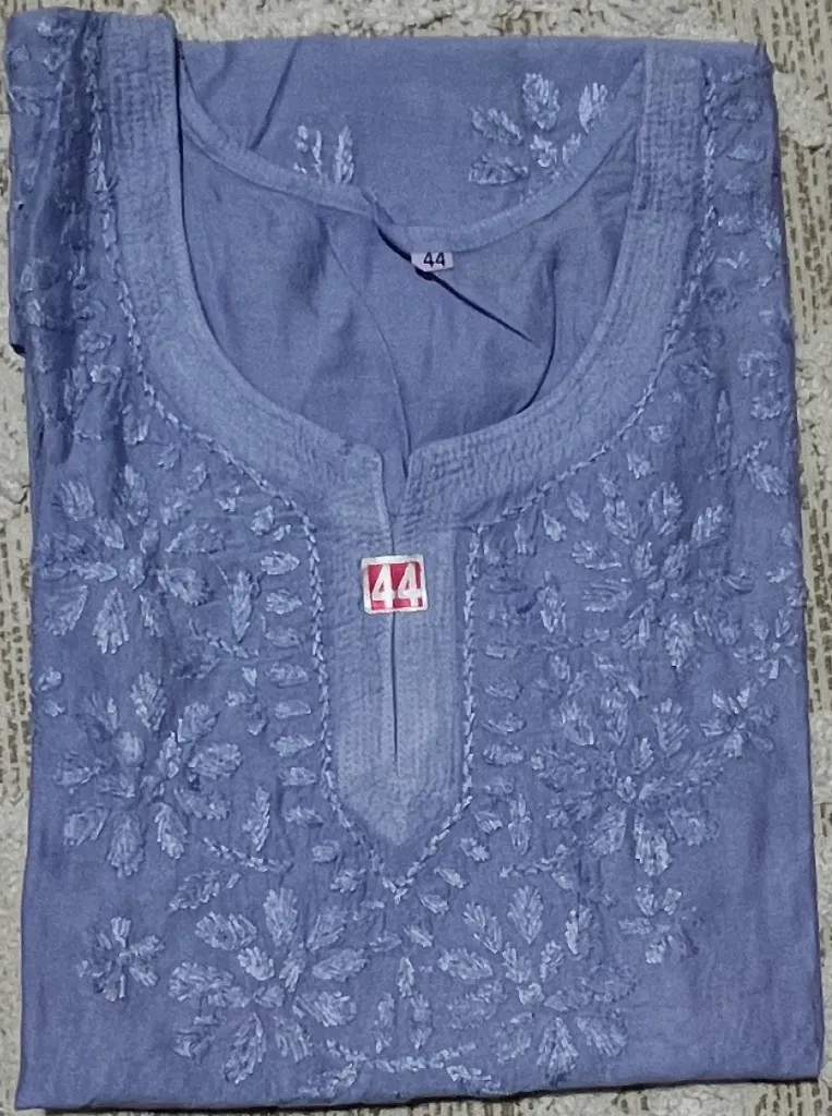 SK-016-Handcrafted Chikankari Chanderi Short Kurti-Size 44