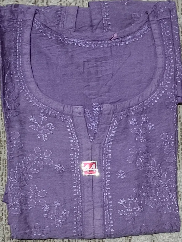 SK-018-Handcrafted Chikankari Chanderi Short Kurti-Size 44