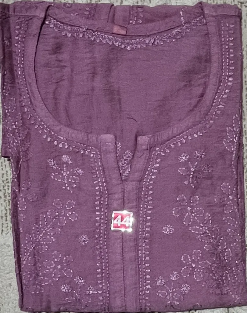 SK-019-Handcrafted Chikankari Chanderi Short Kurti-Size 44
